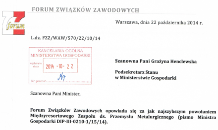 Dot. powołania Międzyresortowego Zespołu ds. Przemysłu Metalurgicznego