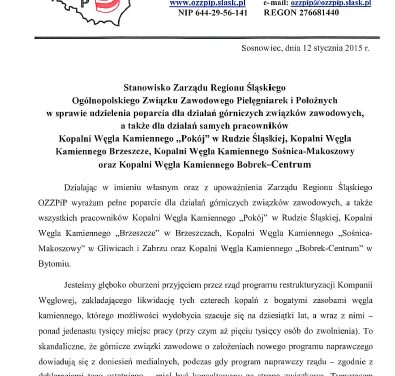 Śląskie pielęgniarki i położne – solidaryzują się z górnikami