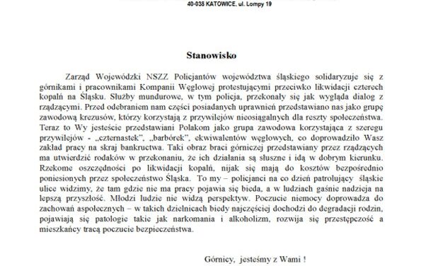 Śląscy policjanci – górnicy jesteśmy z wami!