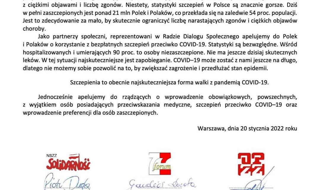 Apel partnerów społecznych RDS w sprawie szczepień przeciwko COVID-19