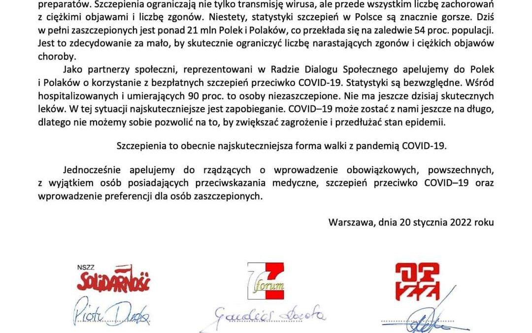 Apel partnerów społecznych RDS w sprawie szczepień przeciwko COVID-19