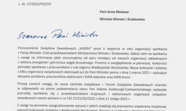 KADRA wnosi o spotkanie z Minister Klimatu i Środowiska